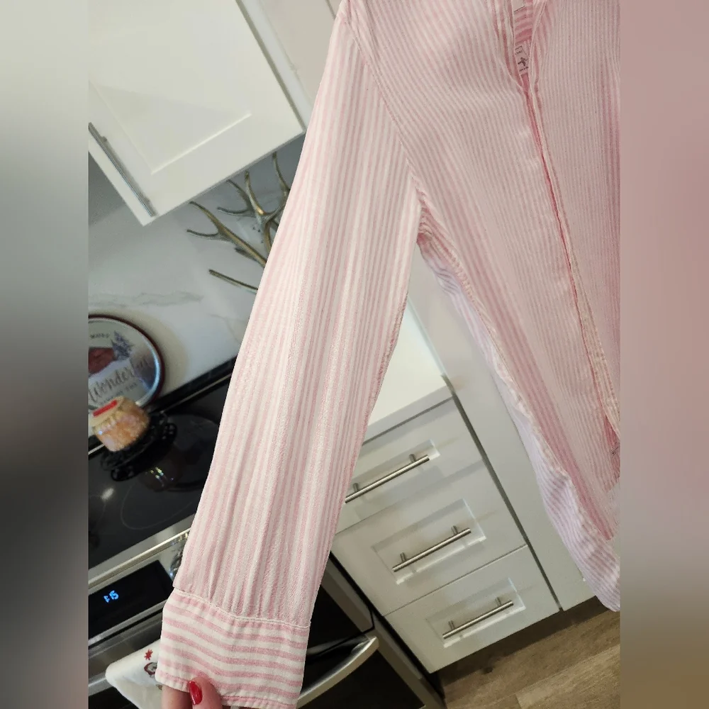 Frank & Eileen Hunter Pink & White Striped Italian  Linen Shirt-Dress - Medium - Picture 7 of 11